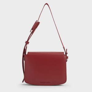 Luxurious Boxy Front Flap Shoulder Bag - Red