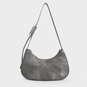 Necessary Denim Curved Metallic-Accent Shoulder Bag - Dark Grey