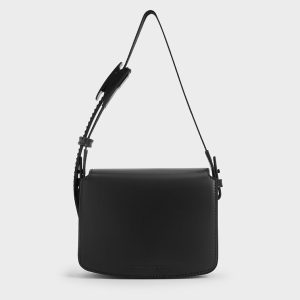 Ultra-light Boxy Front Flap Shoulder Bag - Jet Black